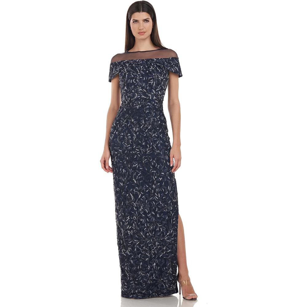JS Collections Womens Size 2 Reese Twist Column Short Sleeve Lined Maxi Dress